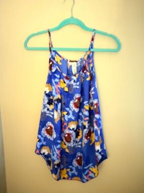 Allison Joy Blue Floral Spaghetti Strap Blouse Size Small